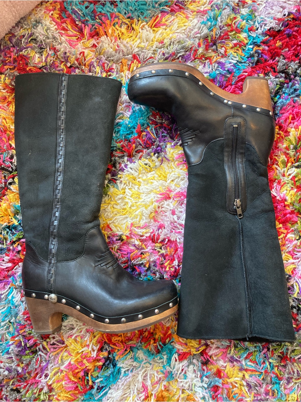 Ugg Cosima Tall Leather Platform Boot | Black | Size 8